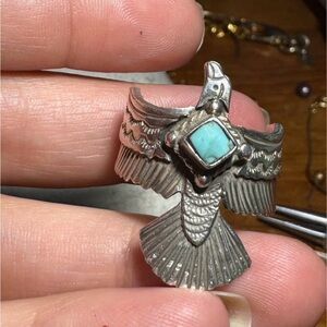 Jeremy Delgarito Turquoise Bird Sterling Silver Native American Navajo Open Ring